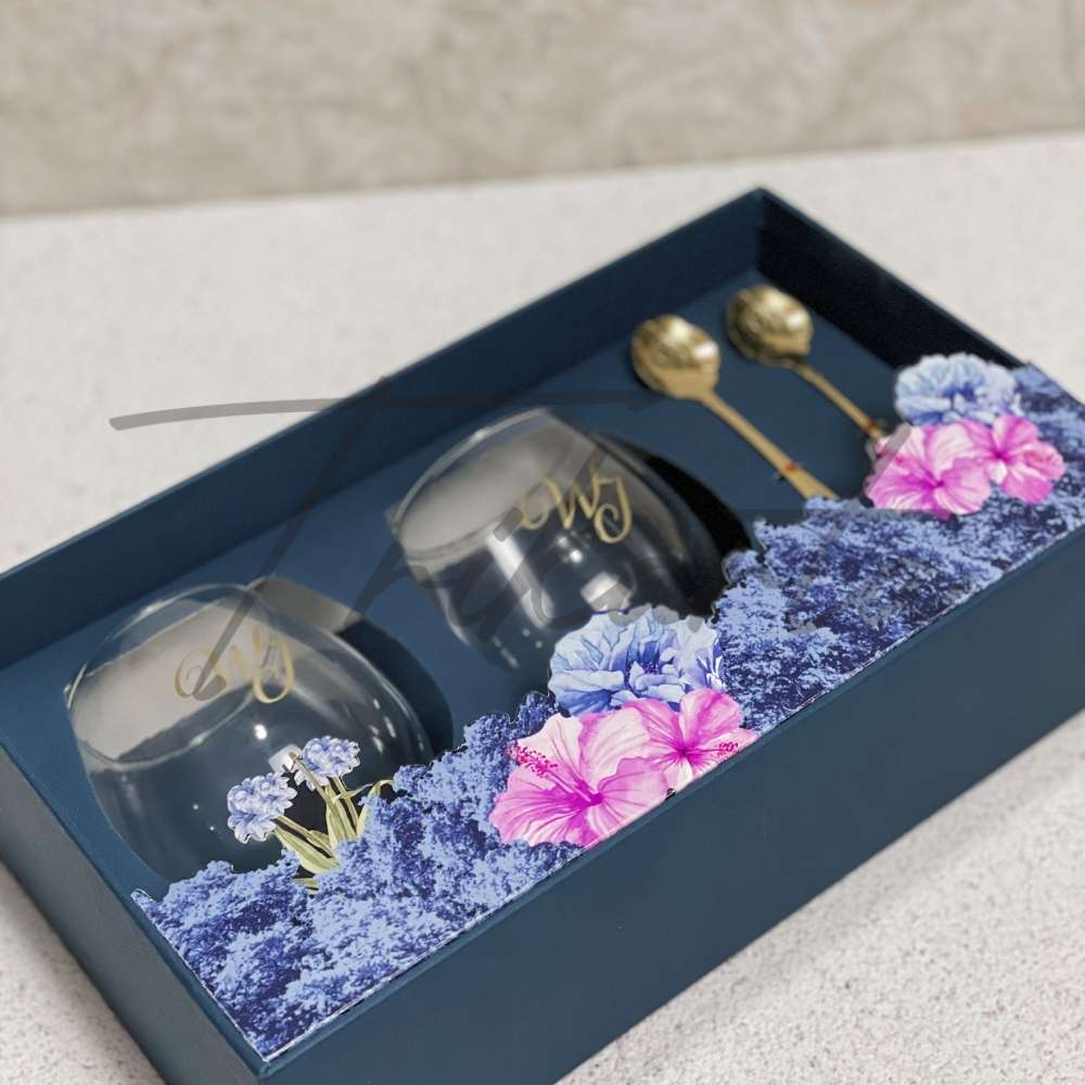 gelas kaca cembung sendok rose 2 coaster set packing badan hardbox tutup mika doff 26054335126