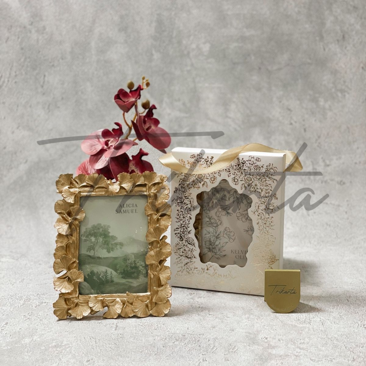 frame kaca standing kayu ginkgo leaf 12105958057
