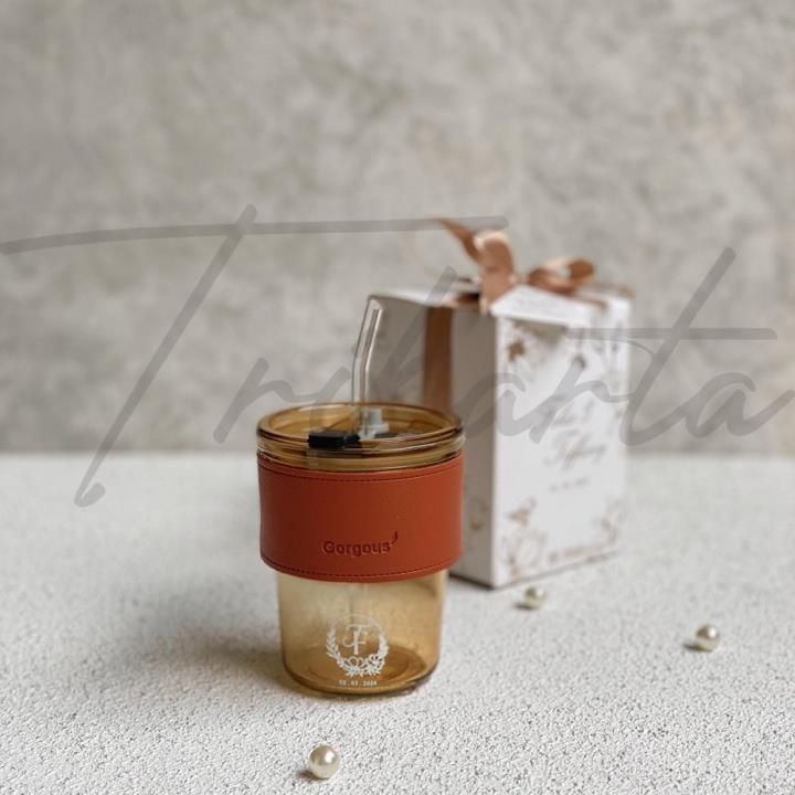 Gelas Aesthetic - Straw Packing Paperbox Mug Embos Putih