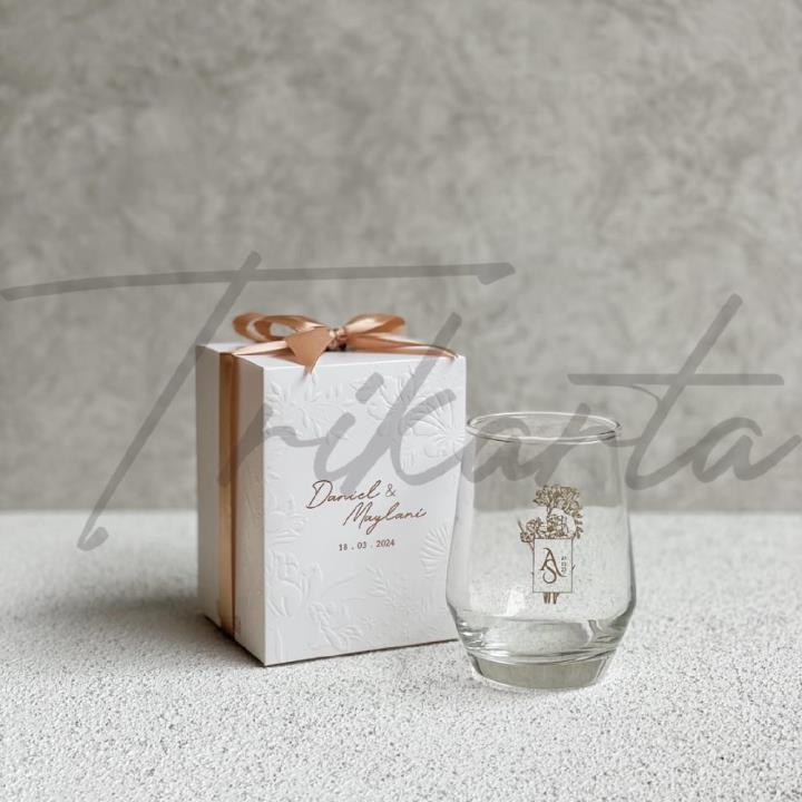 Gelas kaca Florida Cetak 1 Warna Packing Paperbox Mug Embos Putih