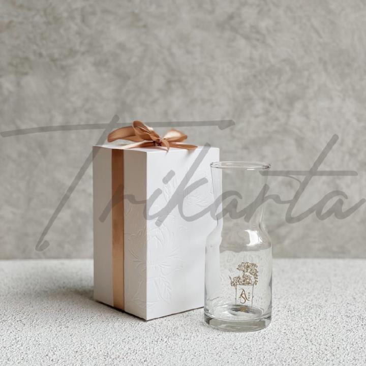 Gelas Kaca Reverie Cetak 1 Warna Packing Paperbox Mug Embos Putih