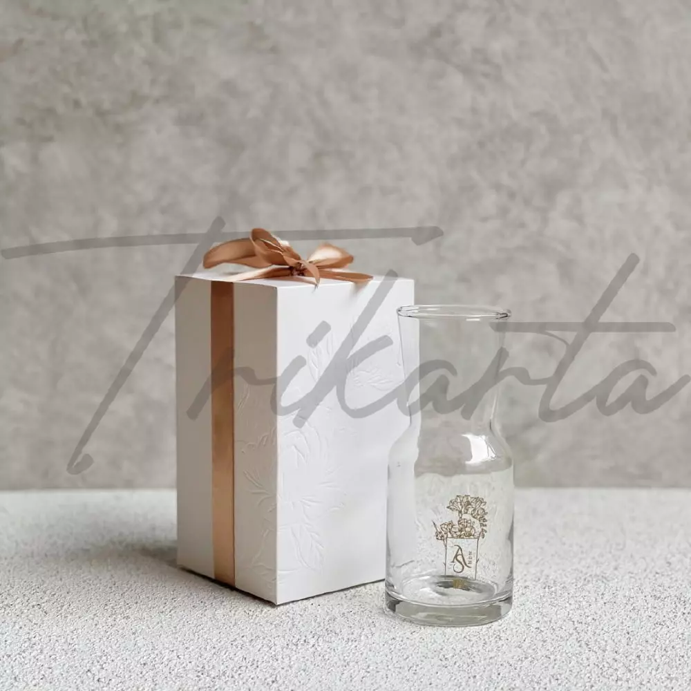 Gelas Kaca Reverie Cetak 1 Warna Packing Paperbox Mug Embos Putih