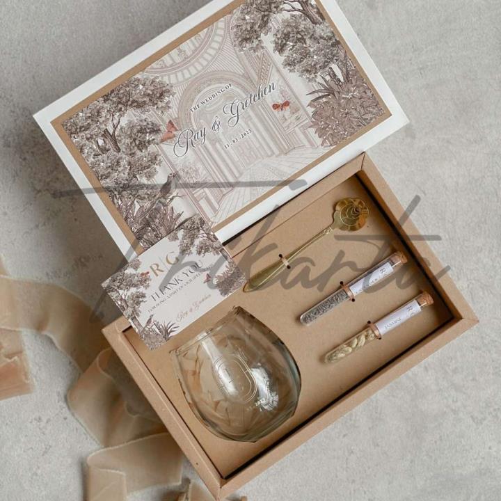 Gelas Kaca Cembung -Sendok Mawar - 2 Teh Set Box Kraft
