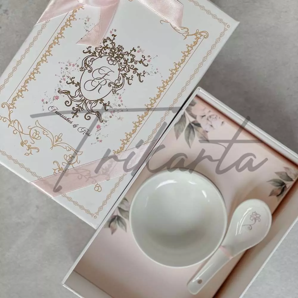 Mangkok Sendok Motif Packing Hardbox Putih