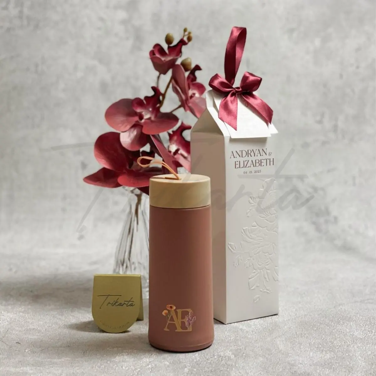 Tumbler Gelas Kaca Tali Paperbox Emboss Putih